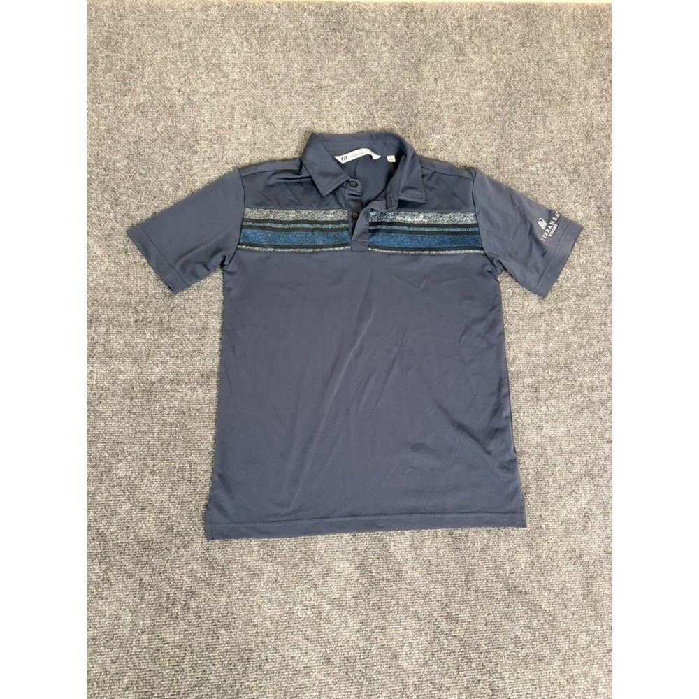 Travis Matthew Polo Shirt Grey Stripe Short Sleeve Size L W/Terranea Resort Logo
